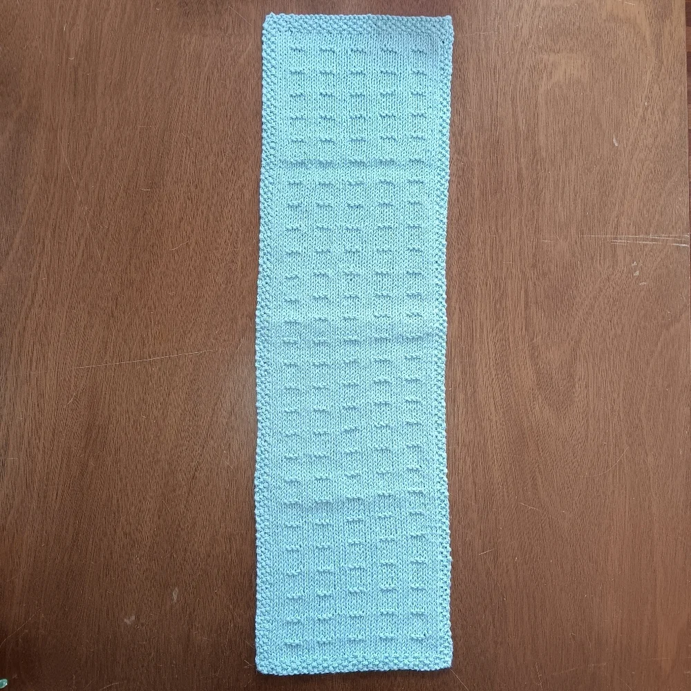 Hand Crafted Hand Knit Aqua Blue Textured Dash Stripe Cotton Hand Towel